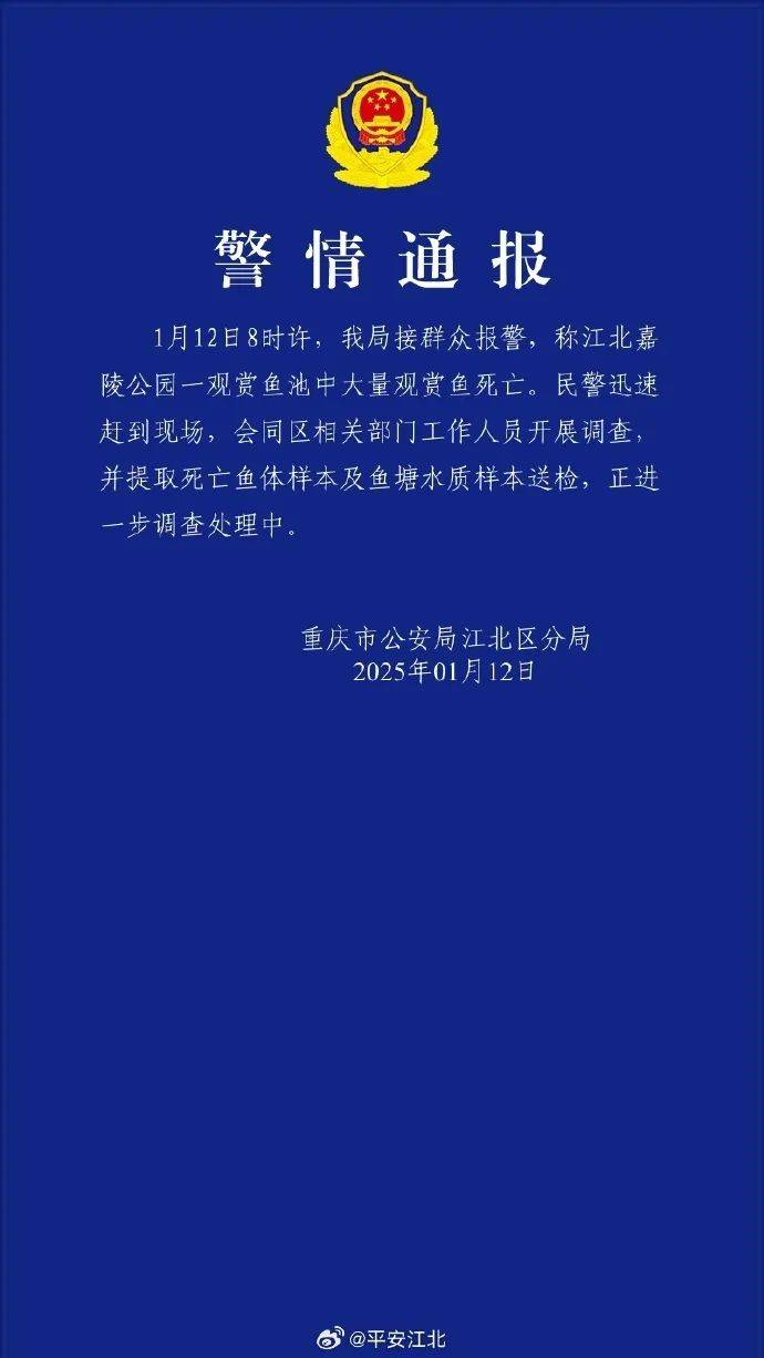 ?一公園觀賞魚大量死亡，死魚裝滿30余編織袋，警方通報(bào)