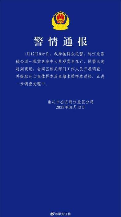 重慶一公園大量觀賞魚死亡，警方通報(bào)