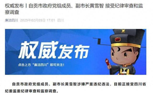 涉嫌嚴重違紀違法，四川省自貢市政府黨組成員、副市長黃雪智接受審查調(diào)查