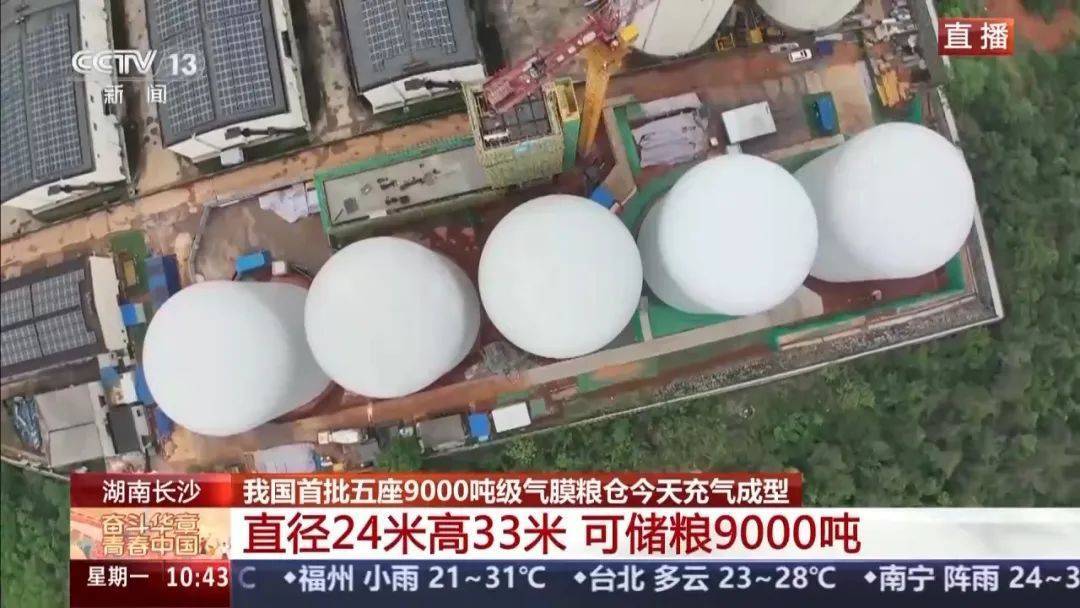 就在長沙！我國首批五座9000噸級氣膜糧倉今天充氣成型！