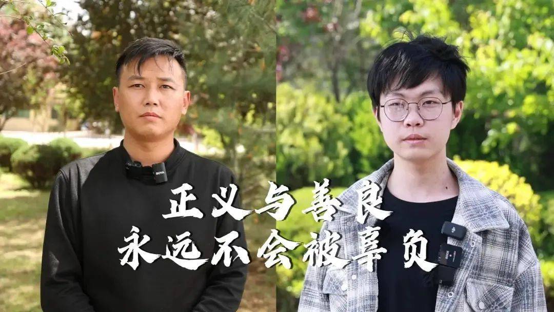 姜昭鵬完成補(bǔ)考后見了被救同學(xué)，兩人互相對(duì)視著笑， “等康復(fù)了，一起吃個(gè)飯”