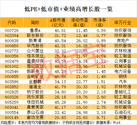 稀缺，“小而美”股票出爐，低市值+低PE+高增長，18股上榜
