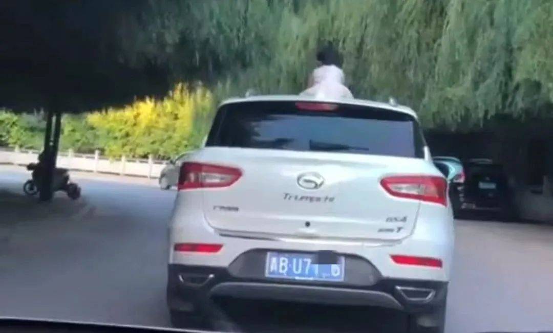 驚險！青海一女童竟端坐在行駛中的轎車車頂！