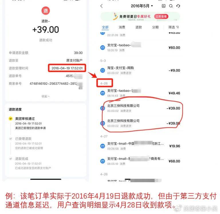 美團(tuán)客服回應(yīng)“退款未到賬”：已修復(fù)退款信息滯后問題，將幫助用戶追溯每一筆擔(dān)心的訂單