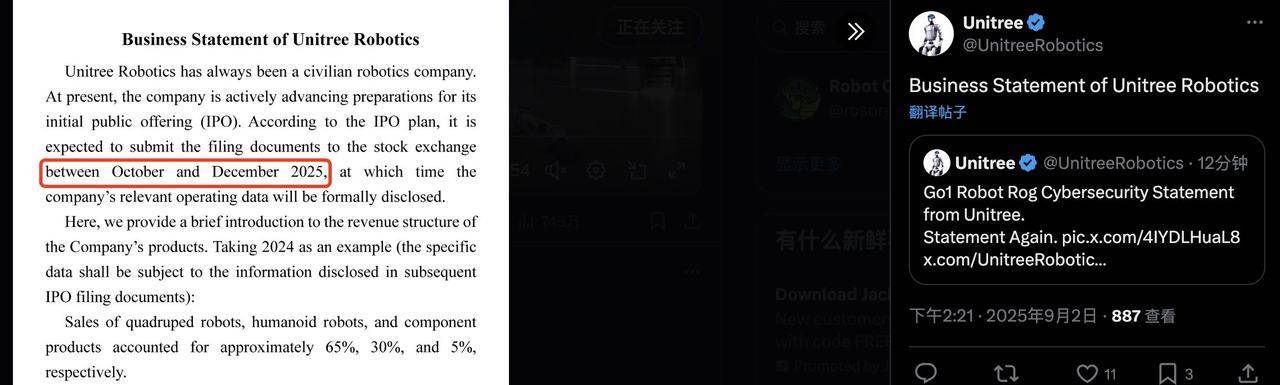 宇樹科技四季度遞交上市申請，目標或為科創(chuàng)板